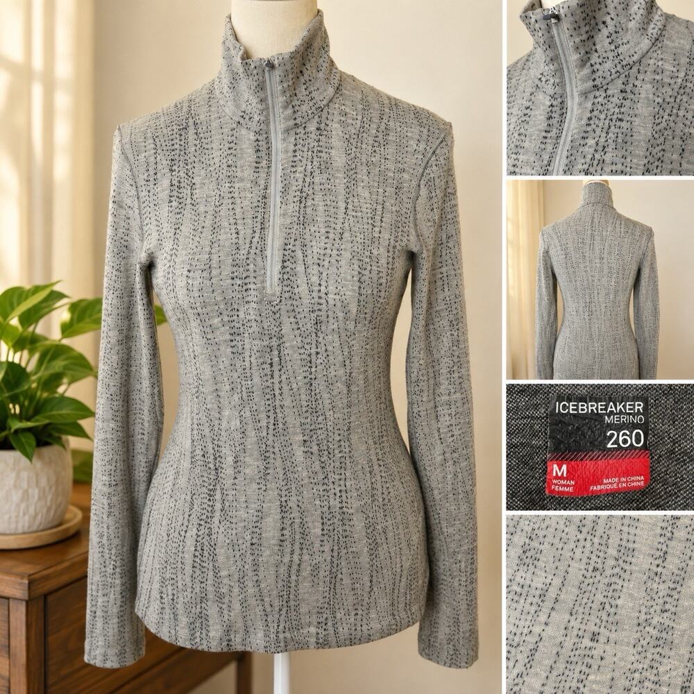Icebreaker Merino 260 Women’s M Gray Speckled Quarter Zip Merino Wool Top